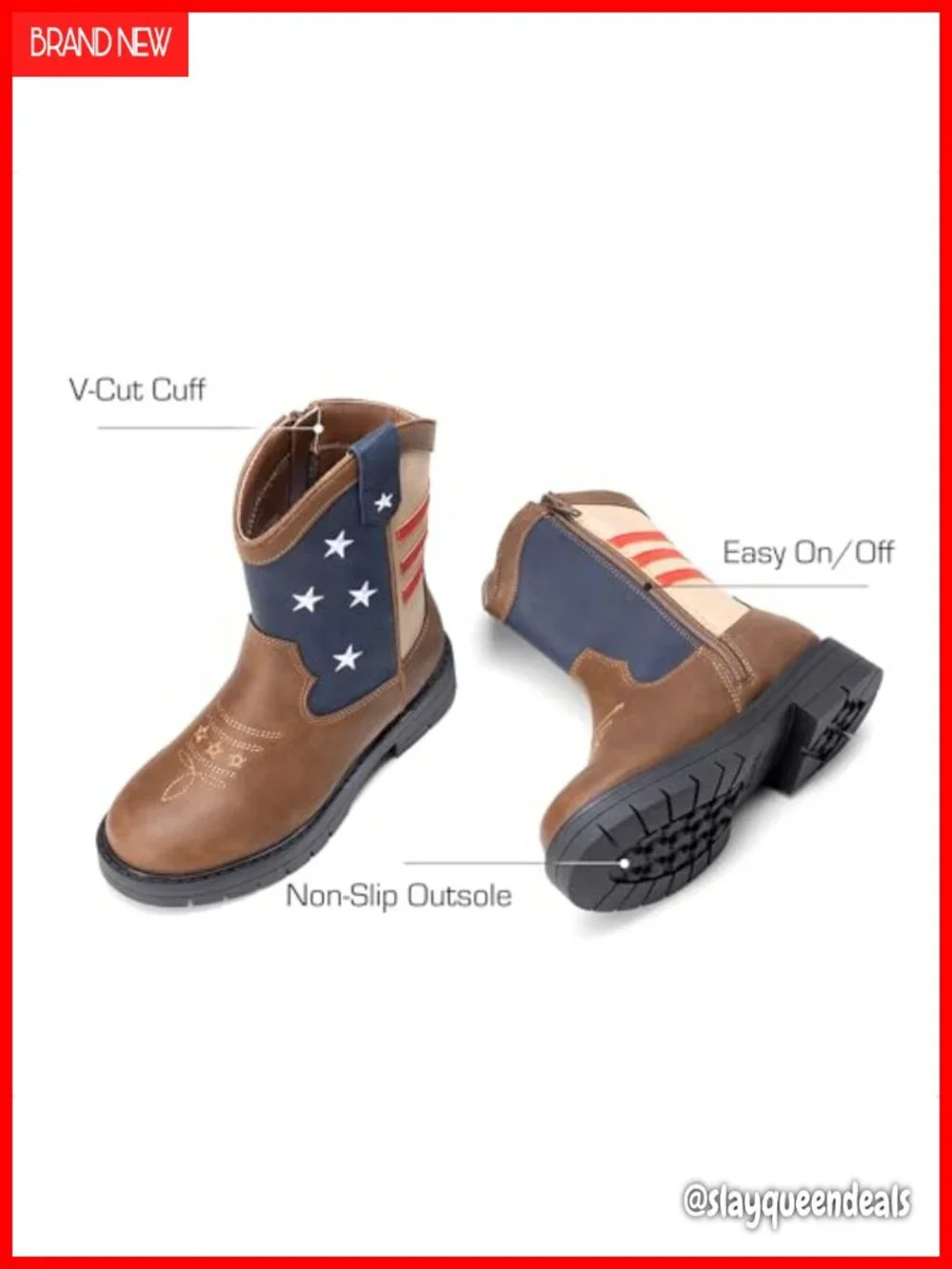 Boys Faux Leather Cowboy Boots Western Boots Zip Up Mid Calf Round Toe
